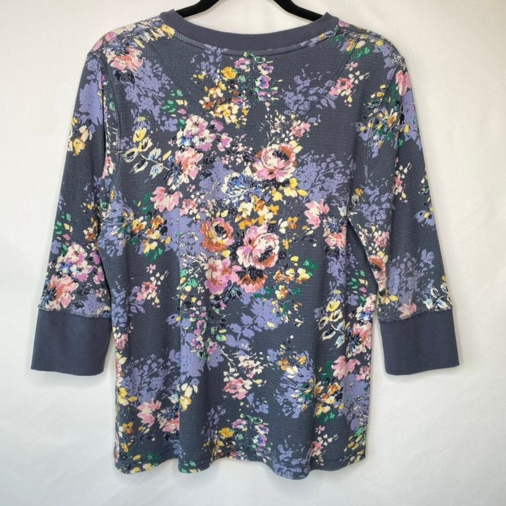 Sundance Blue Floral Waffle Knit Three Quarter Sleeve Shirt Size Petite Large - Picture 9 of 10
